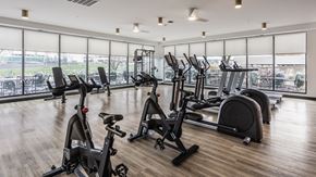 Cincinnati apartment for rent - A fitness center at Altura Apartments provides residents with a row of treadmills for running and elliptical machines for low-impact exercise.
