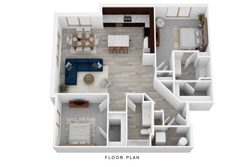 Floor plan for 2 beds, 2 baths, 1136 sqft