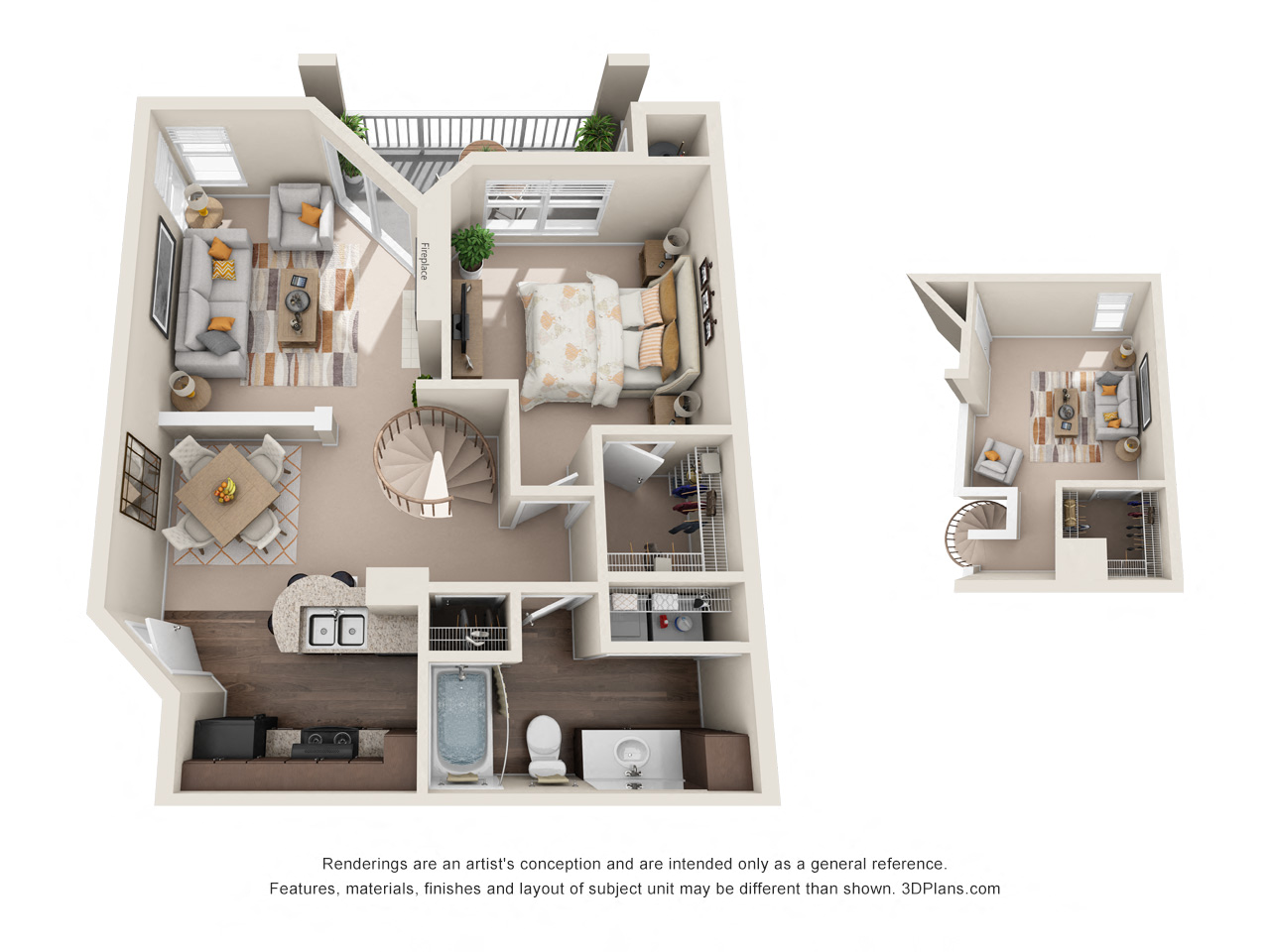 Floor plan for 1 bed, 1 bath, 1042 sqft
