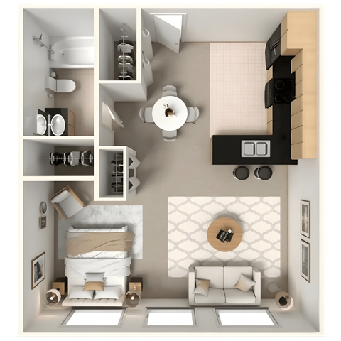 Floor plan for studio, 1 bath, 507 sqft