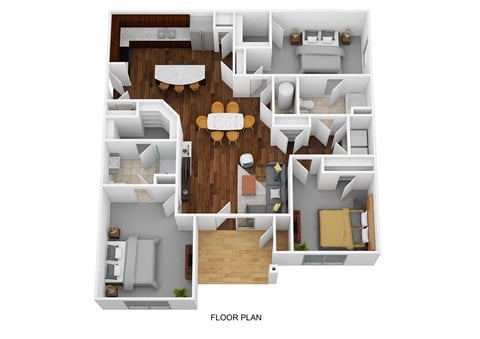 Floor plan for 2 beds, 2 baths, 1223 sqft