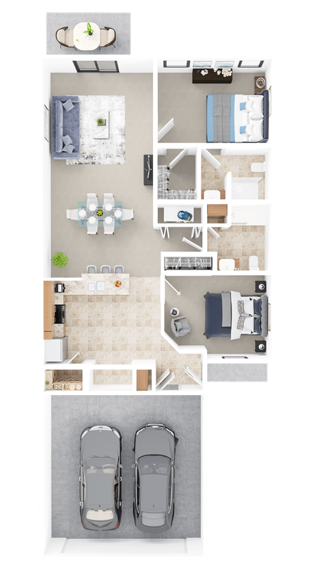 Floor plan for 2 beds, 2 baths, 1173 sqft