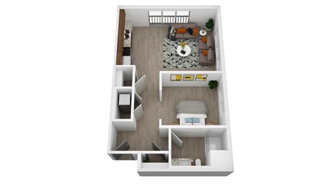 Floor plan for studio, 1 bath, 643 sqft