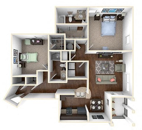 Floor plan for 2 beds, 2 baths, 1071 sqft