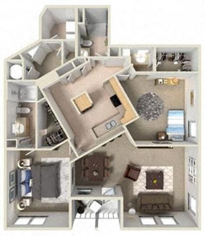Floor plan for 2 beds, 2 baths, 1116 sqft