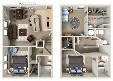 Floor plan for 3 beds, 3 baths, 1300 sqft