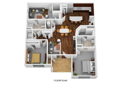 Floor plan for 3 beds, 2 baths, 1394 sqft