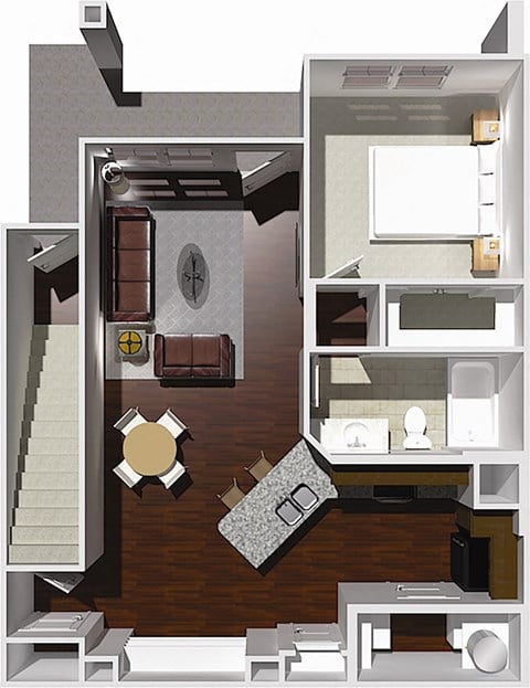 Floor plan for 1 bed, 1 bath, 761 sqft