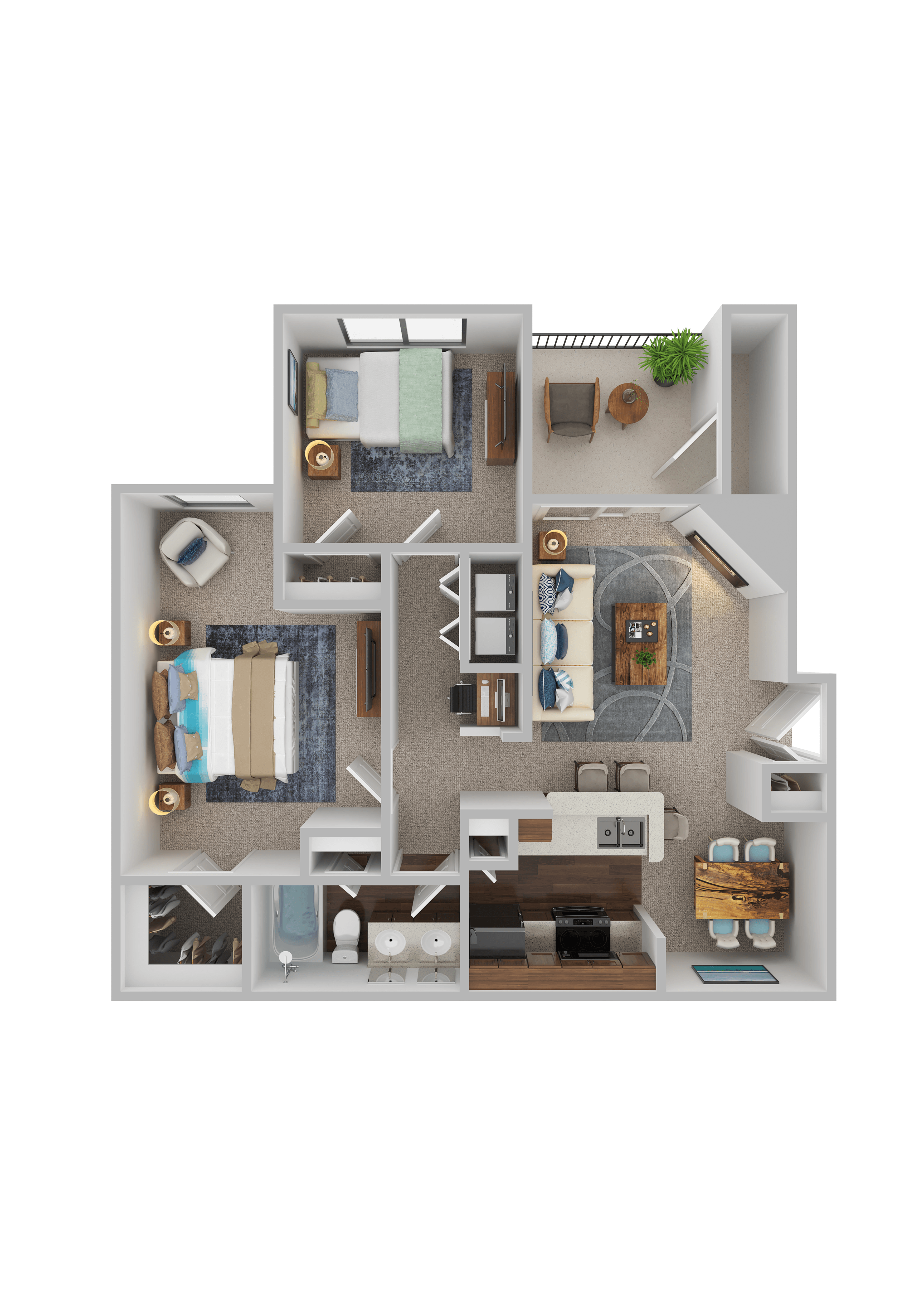 Floor plan for 2 beds, 1 bath, 1070 sqft