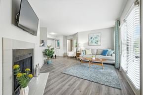 Fishers apartment for rent - A living room with a fireplace, a couch, and a television.