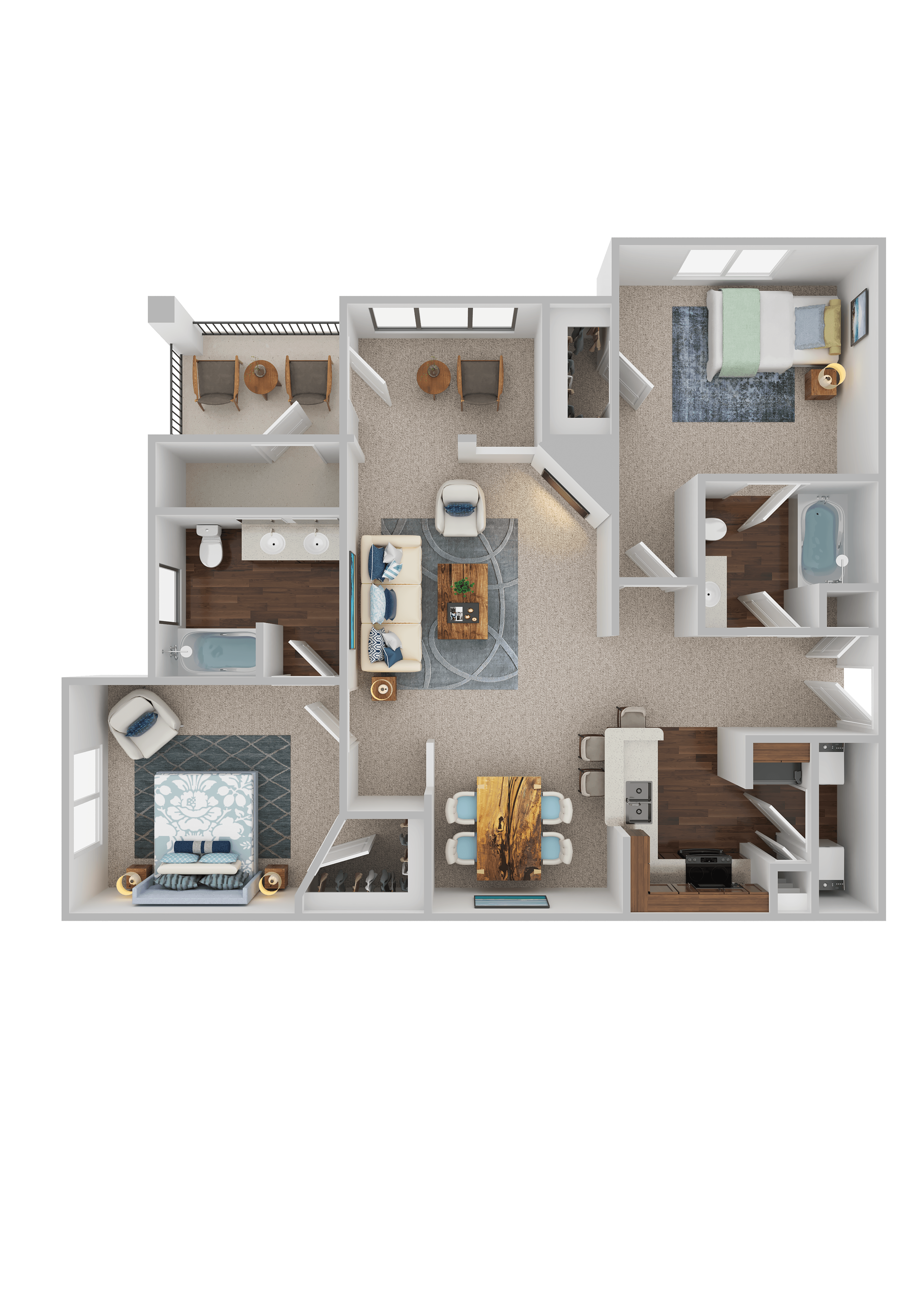Floor plan for 2 beds, 2 baths, 1135 sqft