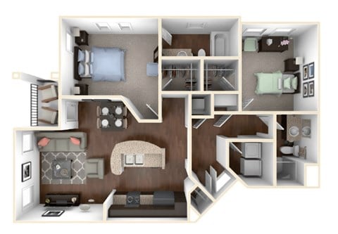 Floor plan for 2 beds, 2 baths, 924 sqft