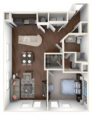 Floor plan for 1 bed, 1 bath, 779 sqft