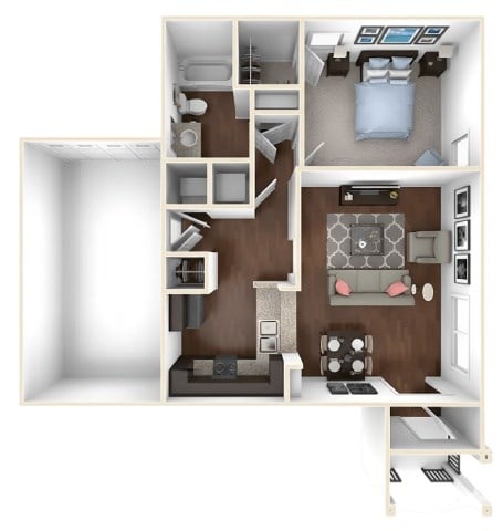 Floor plan for 1 bed, 1 bath, 701 sqft