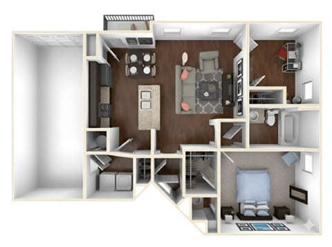 Floor plan for 1 bed, 1 bath, 801 sqft