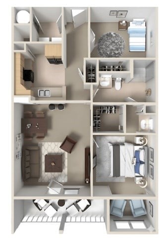 Floor plan for 1 bed, 1 bath, 906 sqft