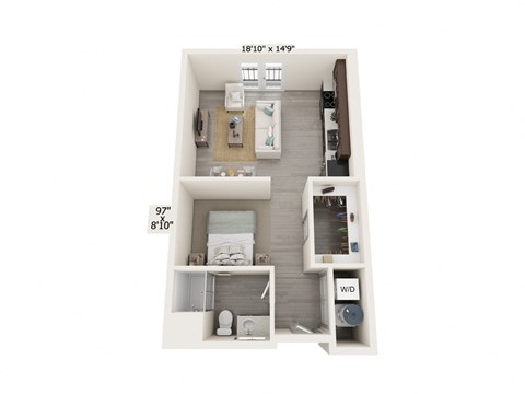 Floor plan for studio, 1 bath, 581 sqft