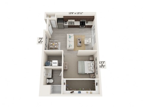 Floor plan for studio, 1 bath, 662 sqft