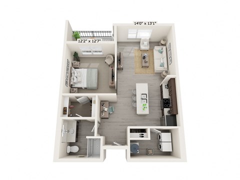 Floor plan for 1 bed, 1 bath, 751 sqft