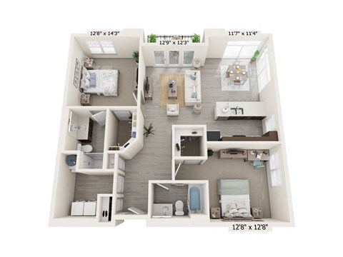 Floor plan for 2 beds, 2 baths, 1182 sqft
