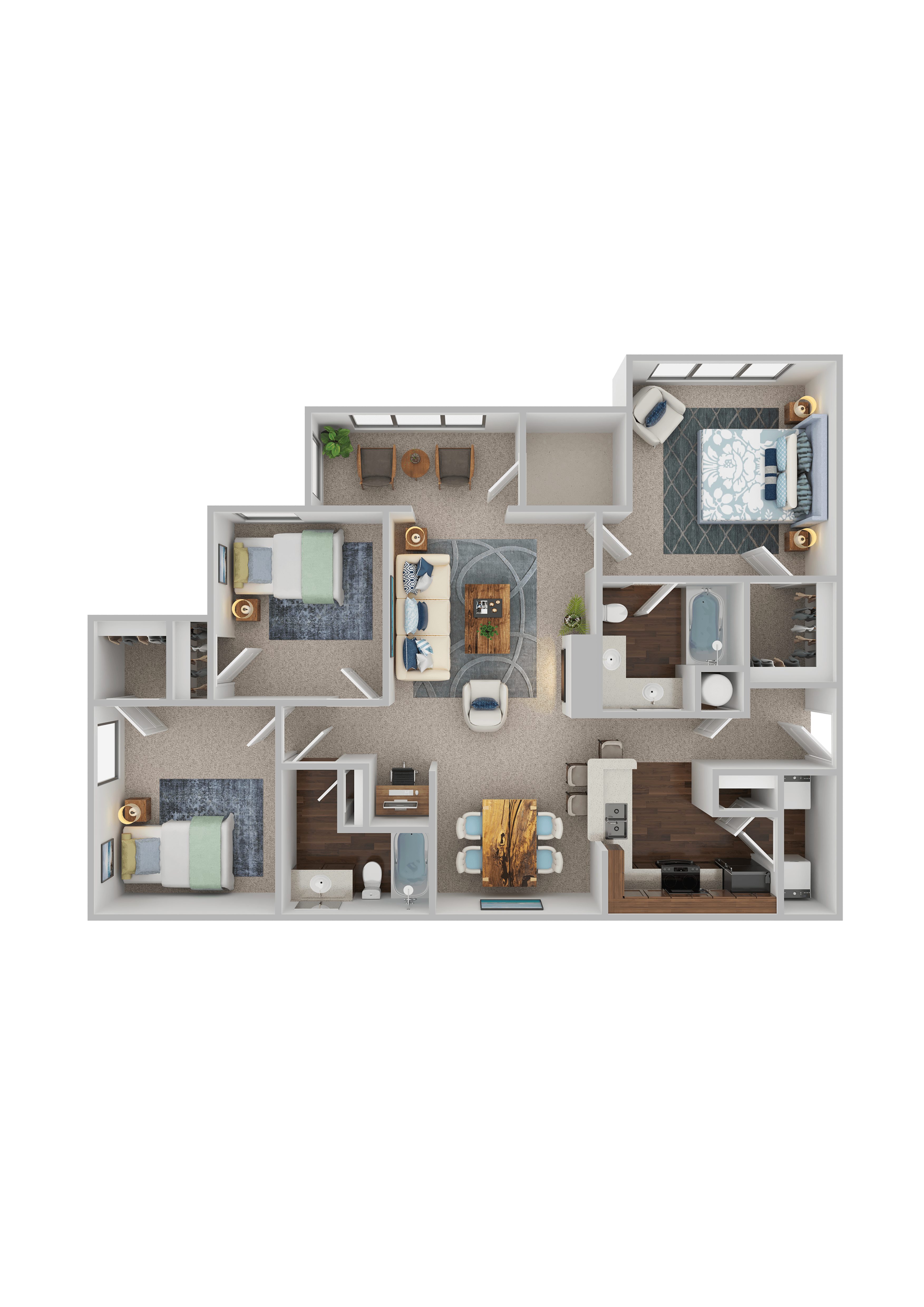 Floor plan for 3 beds, 2 baths, 1219 sqft