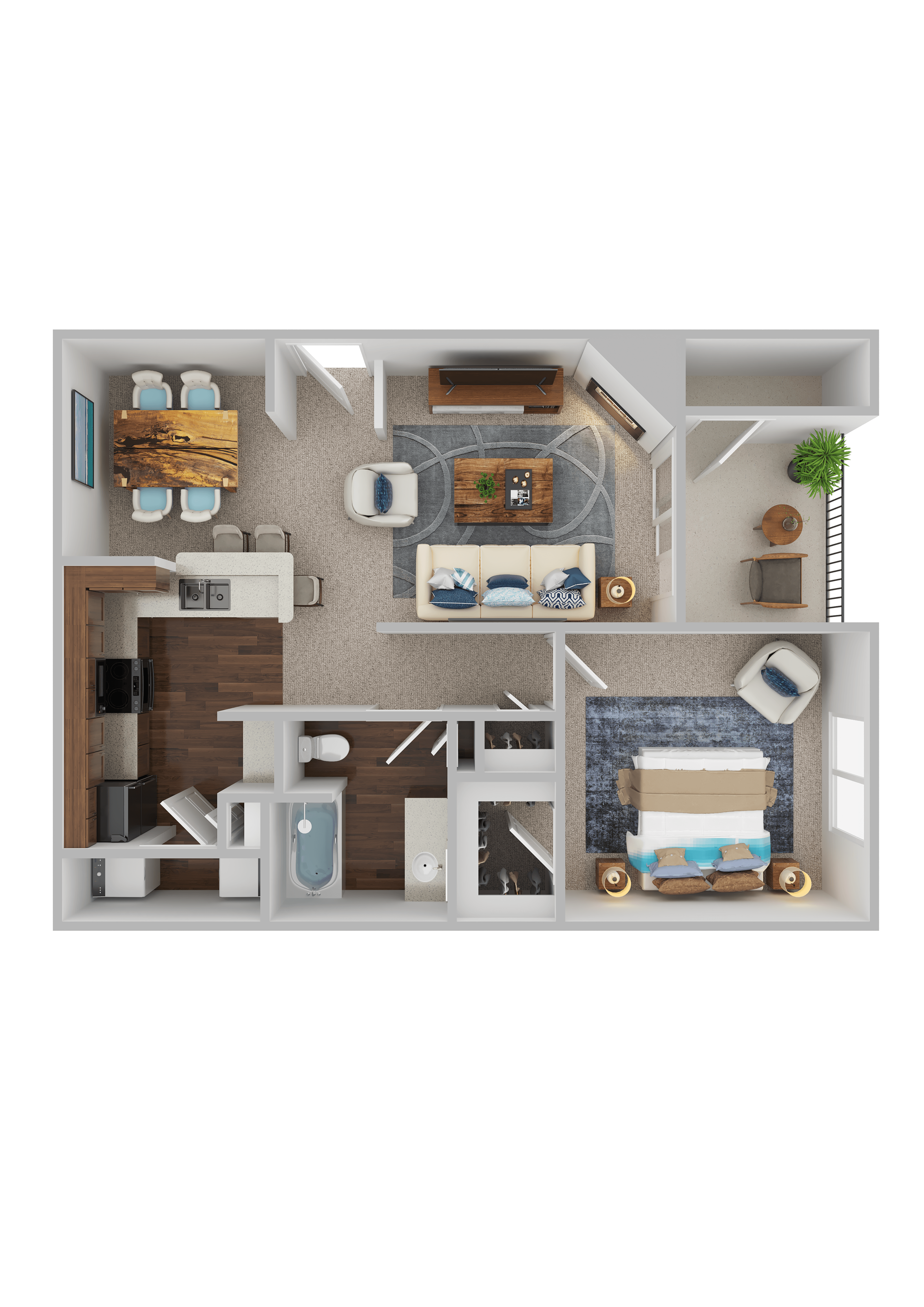 Floor plan for 1 bed, 1 bath, 657 sqft