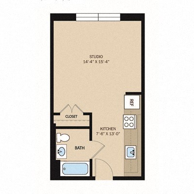Floor plan for studio, 359 sqft