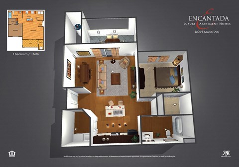 Floor plan for 1 bed, 1 bath, 695 sqft