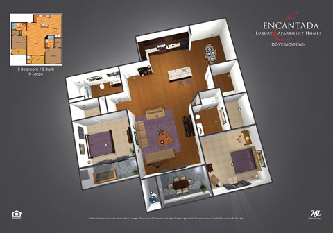 Floor plan for 2 beds, 2 baths, 1279 sqft