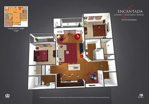 Floor plan for 2 beds, 2 baths, 1150 sqft