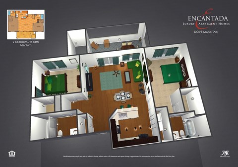 Floor plan for 2 beds, 2 baths, 1110 sqft