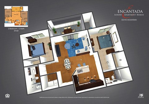 Floor plan for 2 beds, 2 baths, 1056 sqft