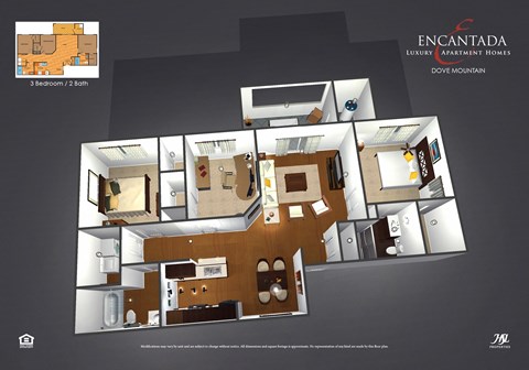 Floor plan for 3 beds, 2 baths, 1313 sqft