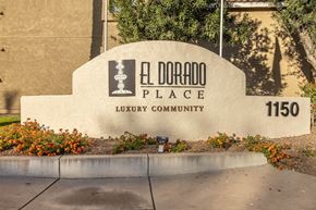 Tucson apartment for rent - The El Dorado Place sign is in front of a building.