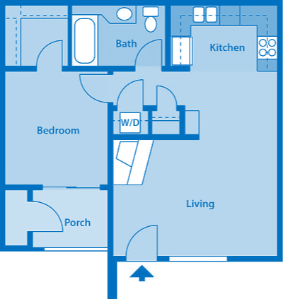 Floor plan for 1 bed, 1 bath, 784 sqft