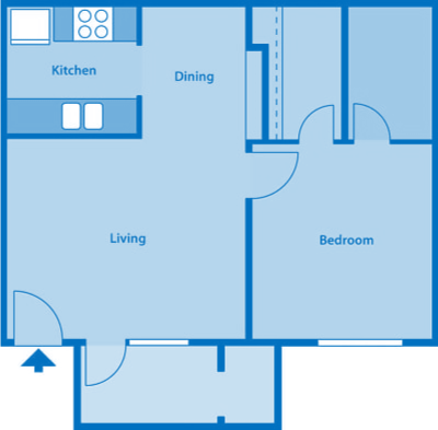 Floor plan for 1 bed, 1 bath, 520 sqft