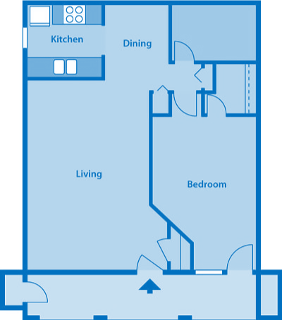 Floor plan for 1 bed, 1 bath, 767 sqft