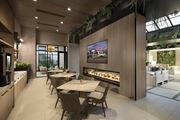 Tucson apartment for rent - A modern dining room with a long table and chairs.