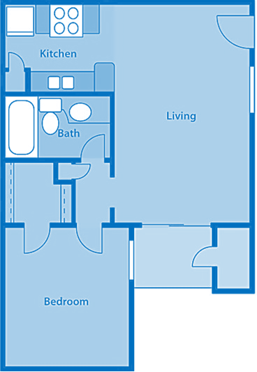 Floor plan for 1 bed, 1 bath, 567 sqft