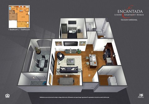 Floor plan for 1 bed, 1 bath, 896 sqft