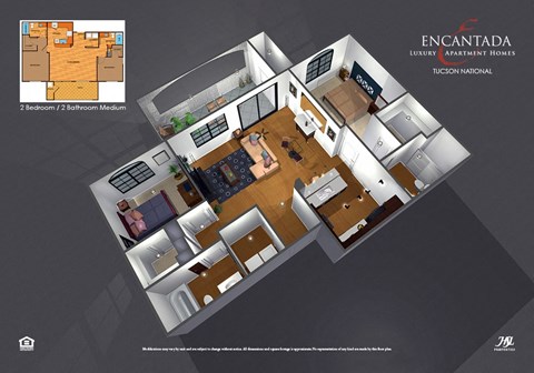 Floor plan for 2 beds, 2 baths, 1258 sqft