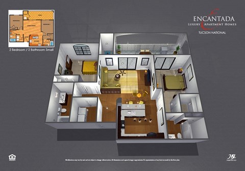 Floor plan for 2 beds, 2 baths, 1211 sqft