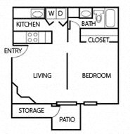 Floor plan for studio, 1 bath, 622 sqft