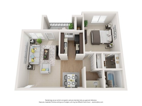 Floor plan for 1 bed, 1 bath, 620 sqft