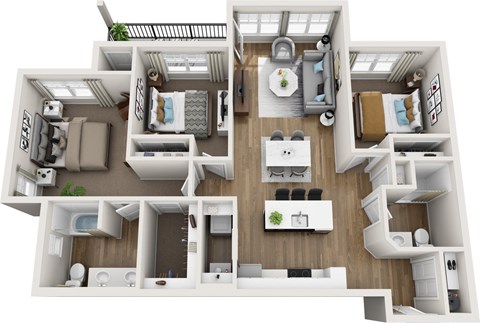 Floor plan for 3 beds, 2 baths, 1181 sqft