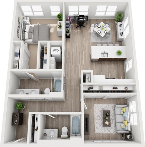 Floor plan for 2 beds, 2 baths, 1098 sqft