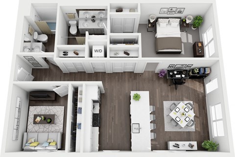 Floor plan for 2 beds, 2 baths, 1036 sqft