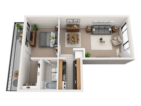 Floor plan for 1 bed, 1 bath, 518 sqft