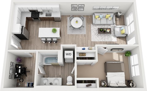Floor plan for 1 bed, 1 bath, 799 sqft