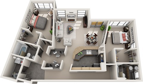 Floor plan for 2 beds, 2 baths, 1292 sqft